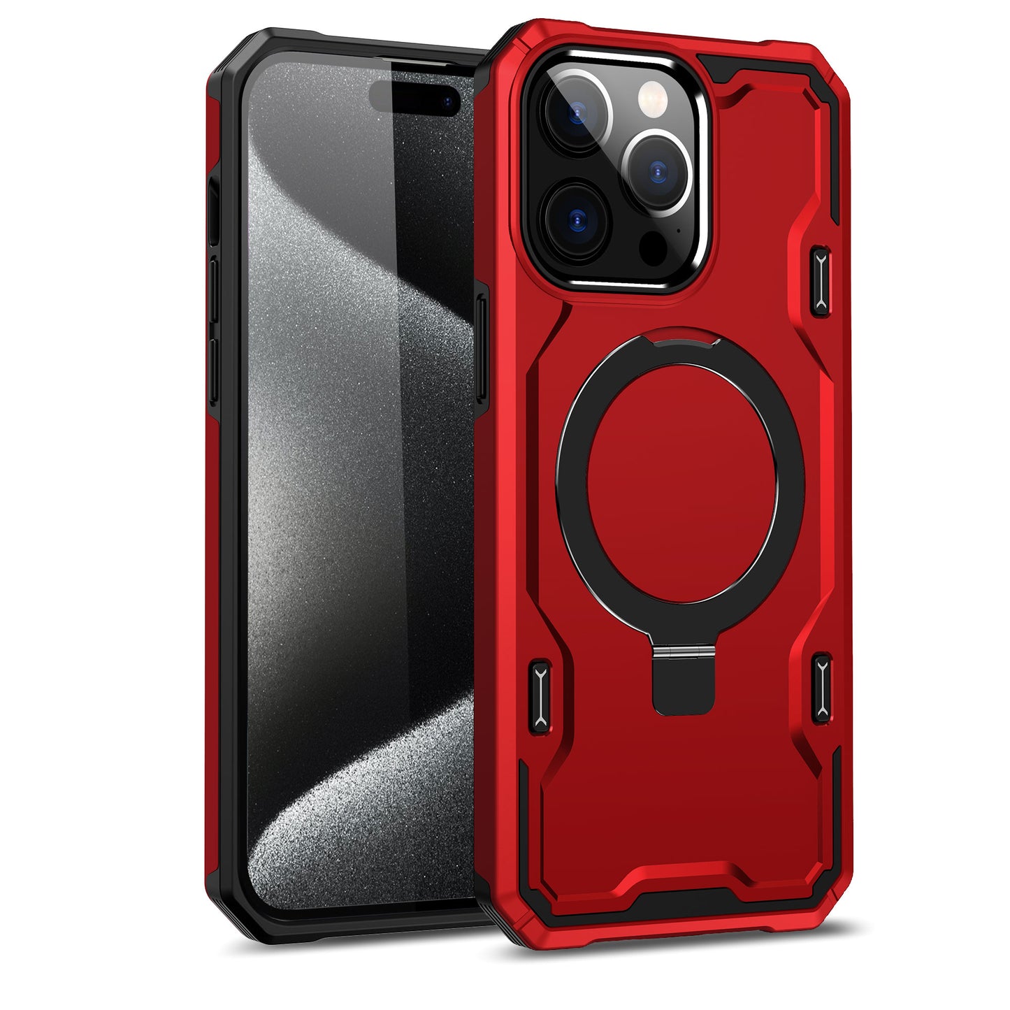 iPhone 15 Pro Max Magnetic Ring Stand Simplistic Tough Hybrid Case Cover - Red (1106182)