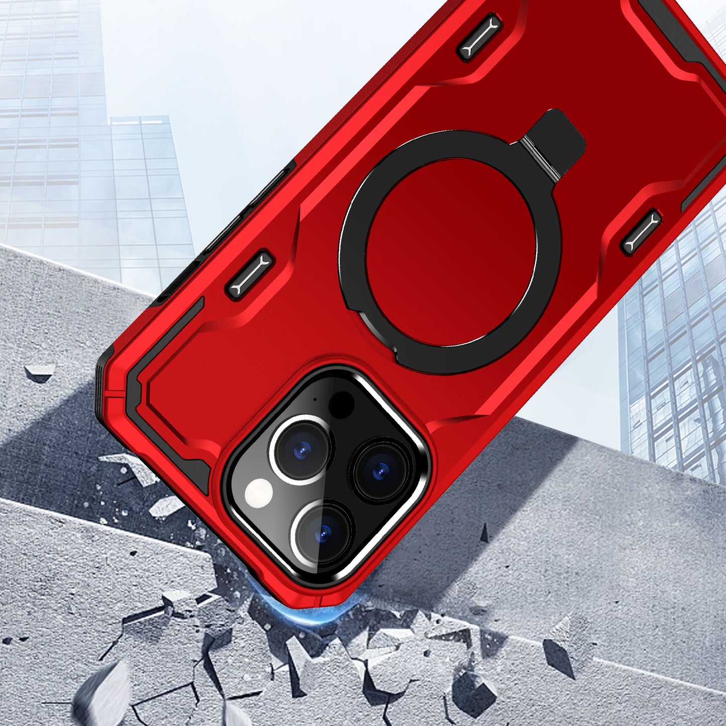 iPhone 15 Pro Max Magnetic Ring Stand Simplistic Tough Hybrid Case Cover - Red (1106182)