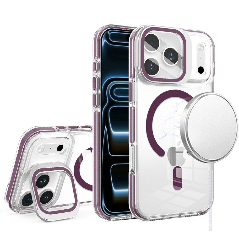 Apple iPhone 18/17 Pro Max Camera Metallic Stand [Magnetic Circle] Transparent Colorful Matching Edged Tough Hybrid Case - Dark Cherry (1108220) MSRP (49.99)
