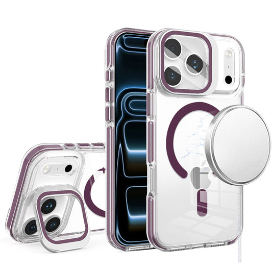 Apple iPhone 18/17 Pro Max Camera Metallic Stand [Magnetic Circle] Transparent Colorful Matching Edged Tough Hybrid Case - Dark Cherry (1108220) MSRP (49.99)