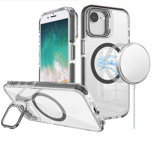 iPhone 17E / 16E / SE4 Camera Metallic Stand [Magnetic Circle] Transparent Colorful Matching Edged Tough Hybrid Case - Black (1108288)(MSRP $49.99)