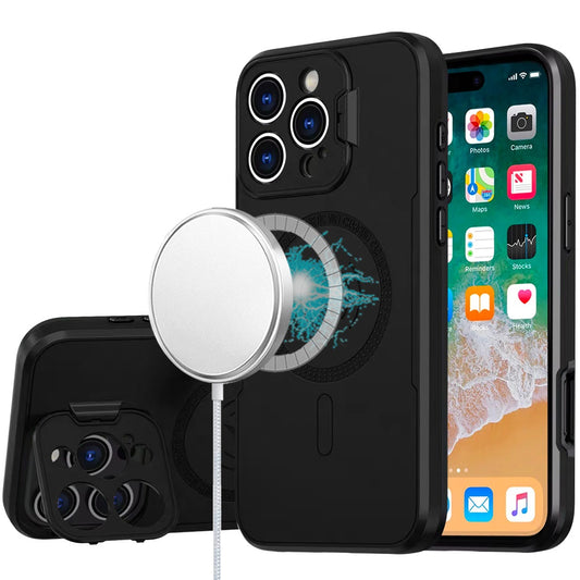 iPhone 16 Pro Max 6.9 inch Magnetic Ring Circle Camera Cap KickStand Hybrid UV Paint Matte Finish Case - Black (11037788) ($39.99 MSRP)