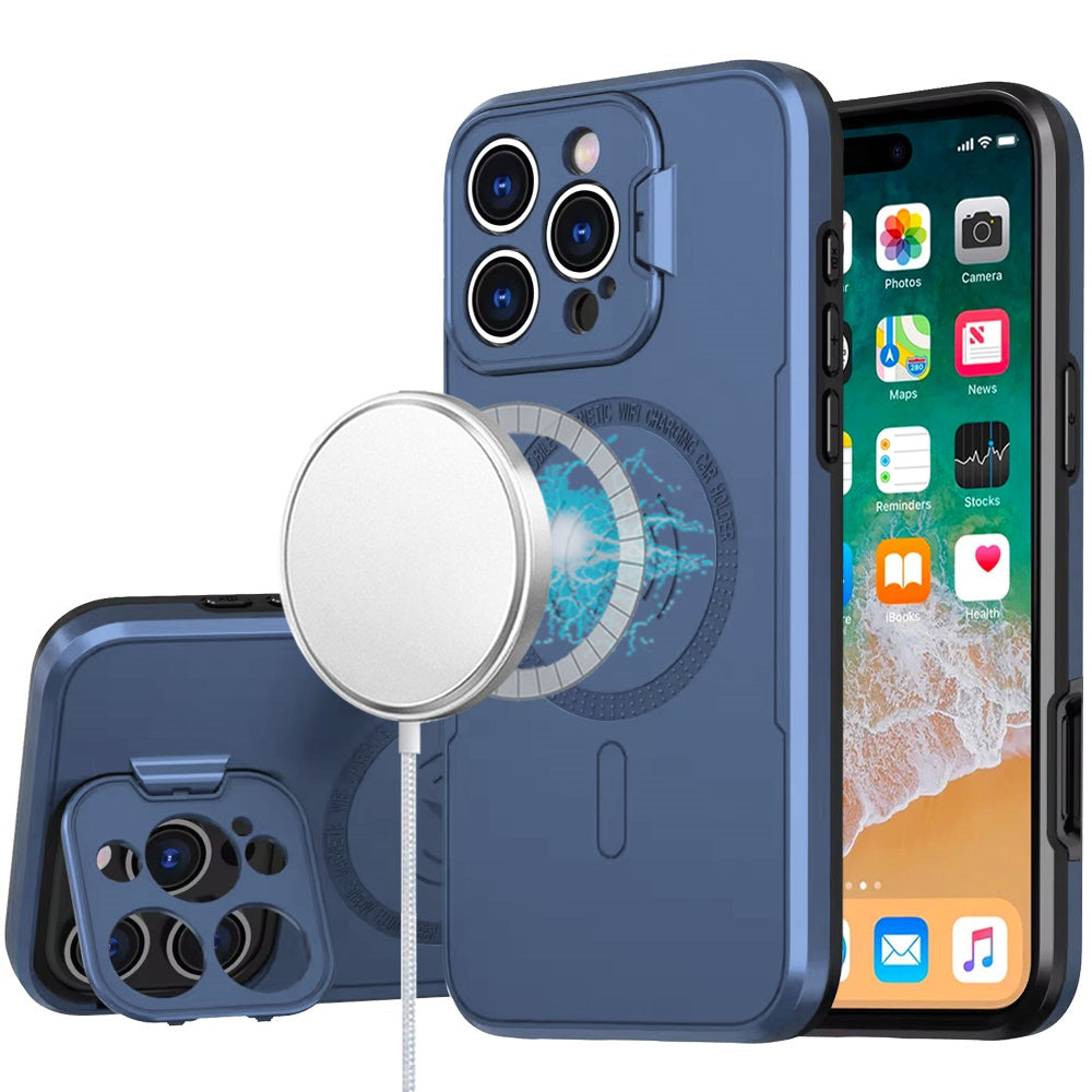 iPhone 16 Pro Max 6.9 inch Magnetic Ring Circle Camera Cap KickStand Hybrid UV Paint Matte Finish Case -  Blue (11037789) ($39.99 MSRP)