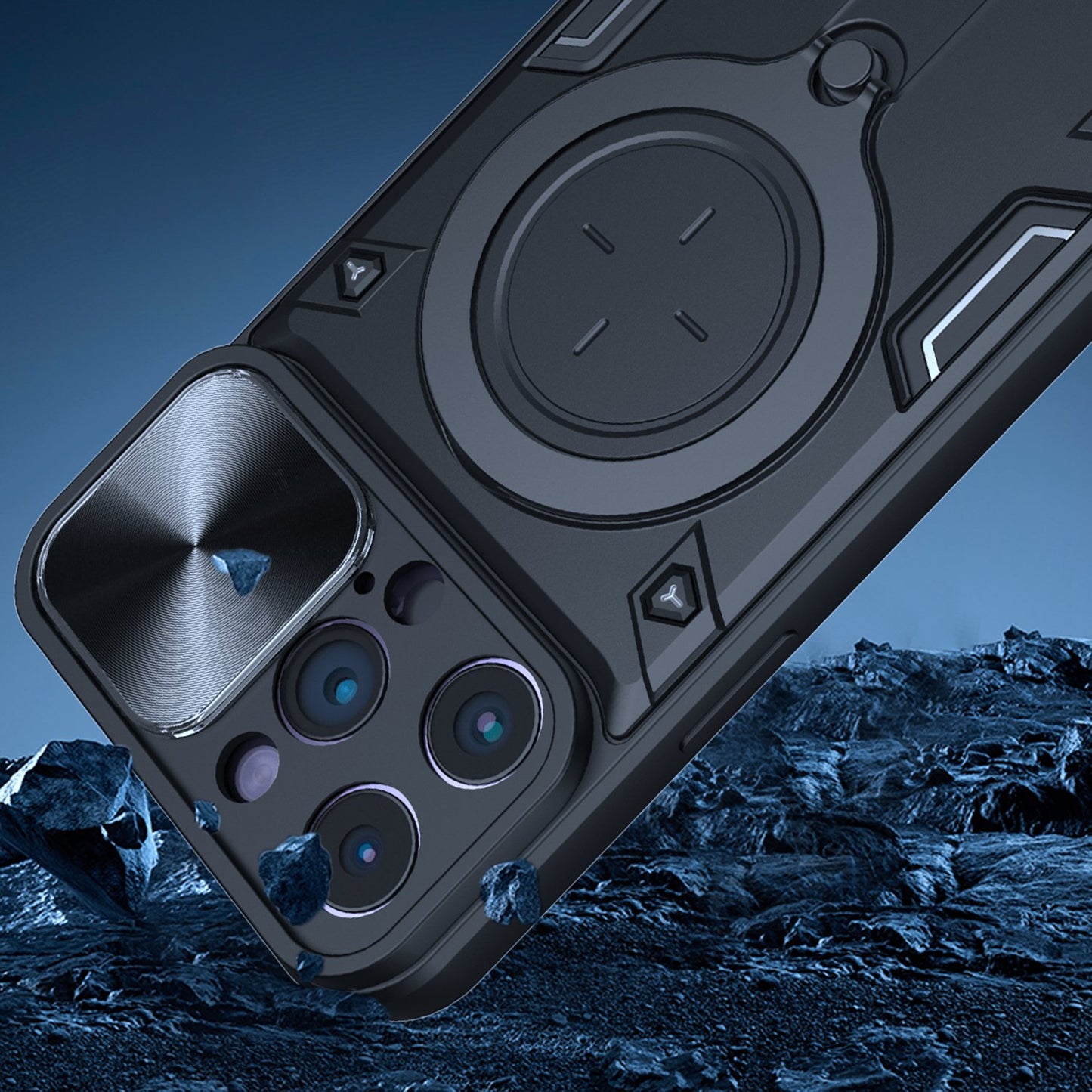 iPhone 15 Pro Magnetic Ring Stand Classic Design FULL Camera Protection Hybrid Case - Black (1106184)