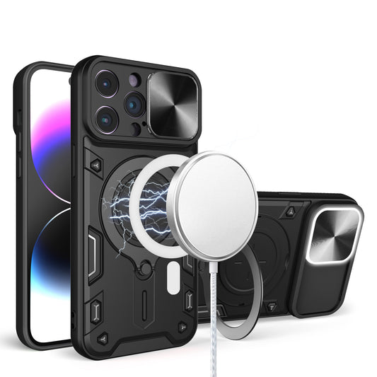 iPhone 15 Pro Magnetic Ring Stand Classic Design FULL Camera Protection Hybrid Case - Black (1106184)