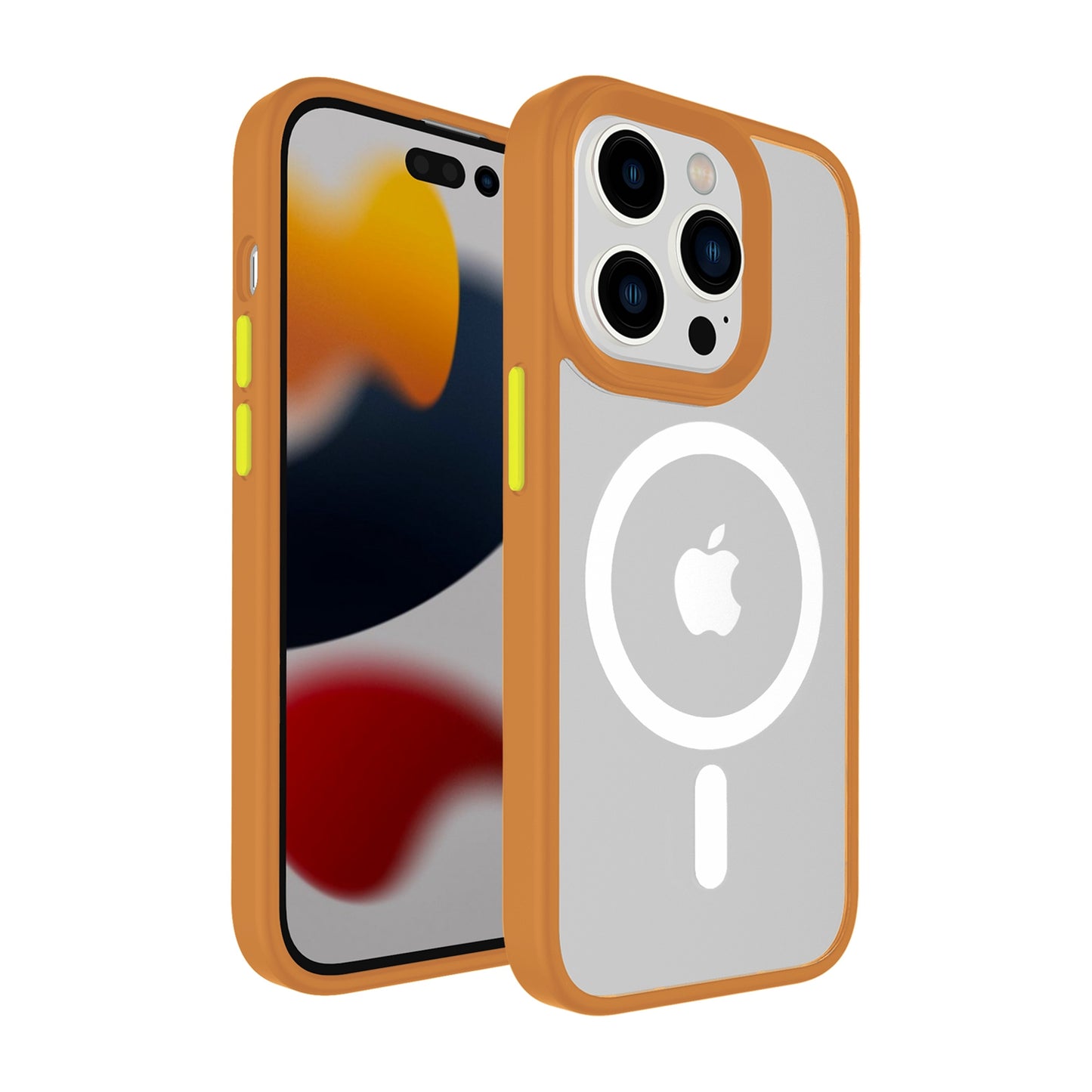 Apple iPhone 14 MAX 6.7" Core Magsafe Colorful Buttons Thick 2mm Hybrid Case Cover - Orange (1105188)