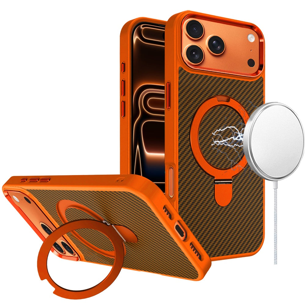 iPhone 17 Pro Max Carbon Design [Magnetic Circle] with Ring Stand Hybrid Case - Cosmic Orange ( 1107740) (MSRP $59.99)