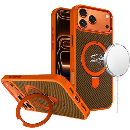 iPhone 17 Pro Max Carbon Design [Magnetic Circle] with Ring Stand Hybrid Case - Cosmic Orange ( 1107740) (MSRP $59.99)