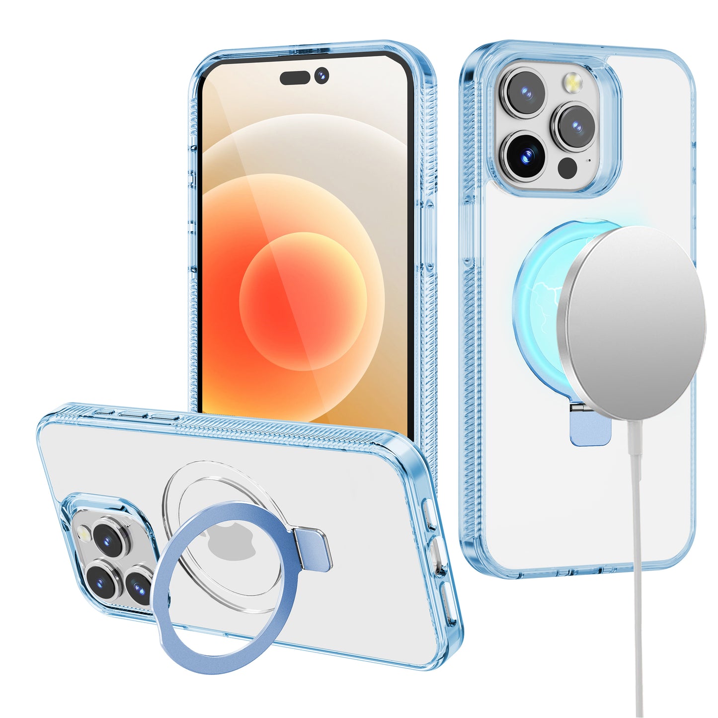 iPhone 15 Pro Dotted Edged Line Transparent HQ Magnetic Ring Stand Hybrid - Clear (1106097)
