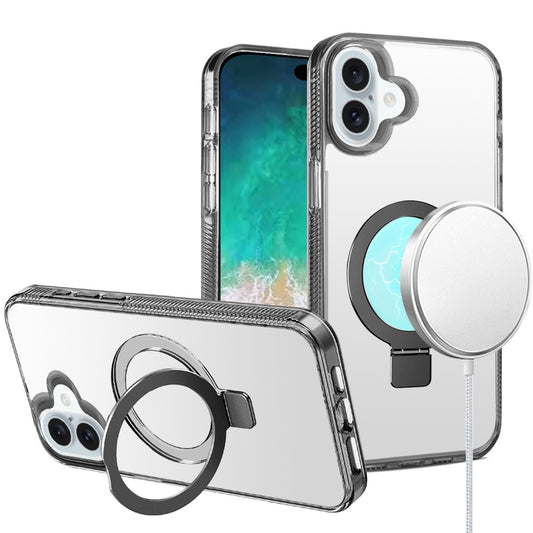 iPhone 16 Plus 6.7 inch Dotted Edged Line Transparent HQ Magnetic Ring Stand Hybrid - Black (1107220)