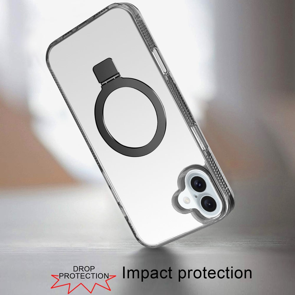 iPhone 16 Plus 6.7 inch Dotted Edged Line Transparent HQ Magnetic Ring Stand Hybrid - Black (1107220)