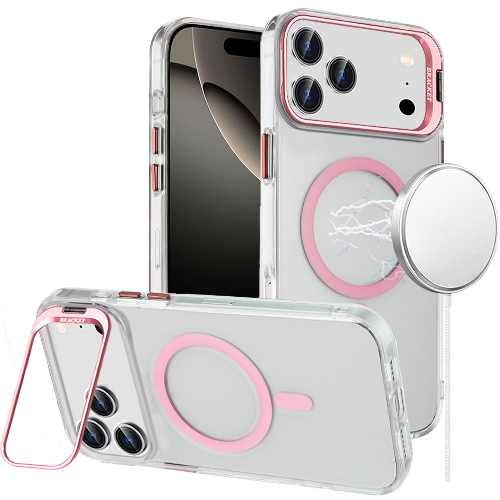 iPhone 17 Pro Max Transparent HQ Hybrid with Metallic Camera Stand Magnetic Ring Case - Pink ( 1107753) (MSRP $59.99)