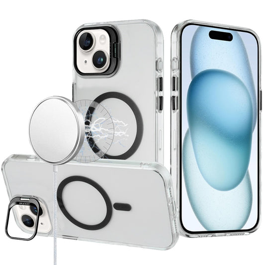 iPhone 15 Transparent HQ Hybrid with Metallic Camera Stand Magnetic Ring Case - Black ( 1108045) (MSRP $49.99)