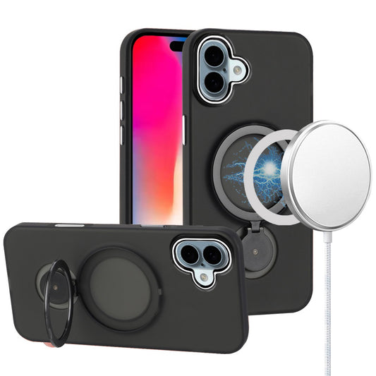 iPhone 16 6.1 inch Hoop Kickstand [Magnetic Circle] HD Transparent Chrome Hybrid - Black  (11037778) ($39.99 MSRP)