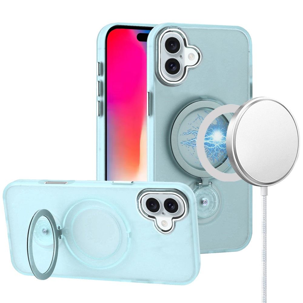 iPhone 16 6.1 inch Hoop Kickstand [Magnetic Circle] HD Transparent Chrome Hybrid - Sky Blue  (11037780) ($39.99 MSRP)