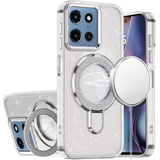 Motorola Moto G 5G 2025 Transparent Glitter Rotaional Magnetic Ring Stand HQ Hybrid - Clear ( 1103616) (MSRP $59.99)