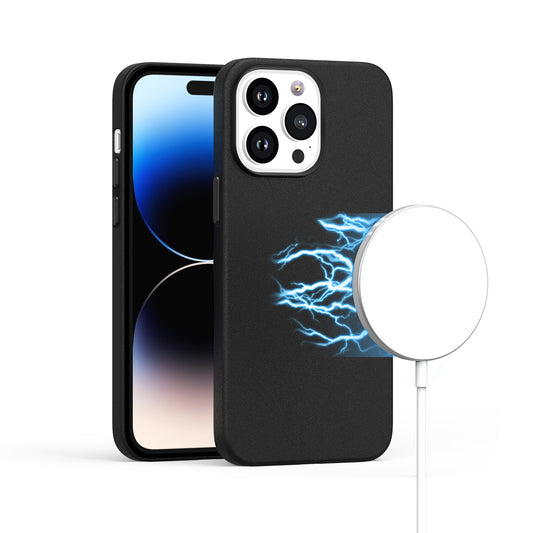 Apple iPhone 14 PRO 6.1" MagSafe Compatible Original Invisible Circle Premium PU Leather Case With Colored Metal Buttons - Black (1105459)