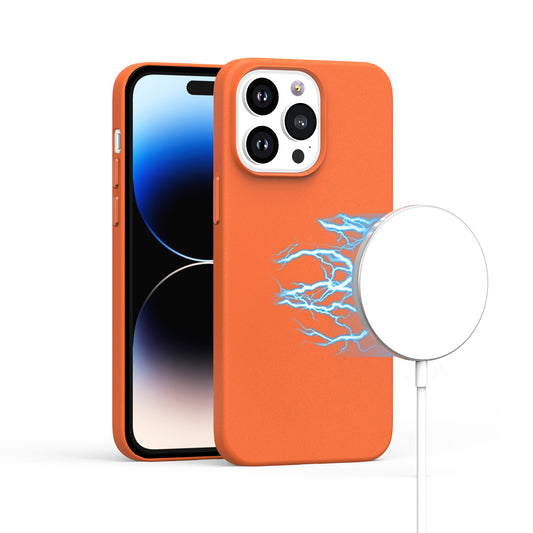 Apple iPhone 11 (XI6.1) MagSafe Compatible Original Invisible Circle Premium PU Leather Case With Colored Metal Buttons - Orange (1105728)