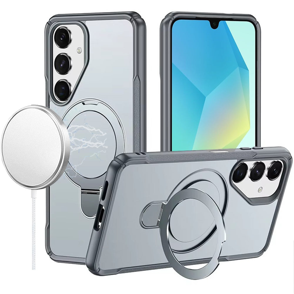 Samsung A16 5G Matte Finish Simplified Magnetic Ring With Stand Hybrid Case - Gray ( 1103678) (MSRP $59.99)