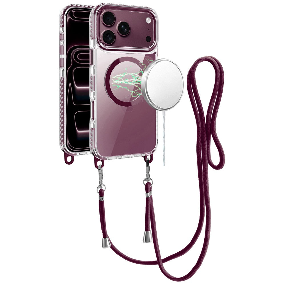 Apple iPhone 18 Pro Max Transparent HQ Clear Line Design Edged Hybrid [Magnetic Circle] with Matching Lanyard - Dark Cherry (1108221) MSRP (59.99)