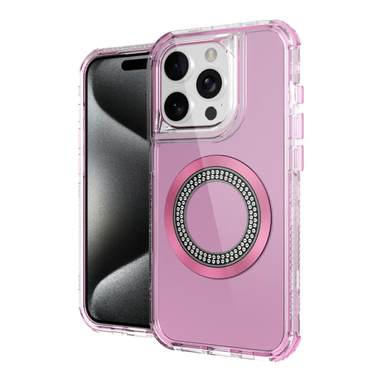 iPhone 12 & iPhone 12 Pro Magnetic Ring Circle Bling Chrome 3in1 Hybrid Case - Pink (1107688)