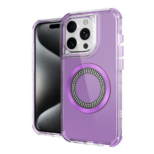iPhone 12 & iPhone 12 Pro Magnetic Ring Circle Bling Chrome 3in1 Hybrid Case - Purple (1107689)