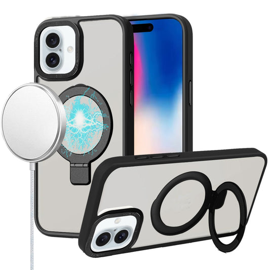 iPhone 16 6.1 inch Metal Chrome Kickstand [Magnetic Circle] Shockproof Matching Camera Hybrid - Black  (11037781) ($39.99 MSRP)