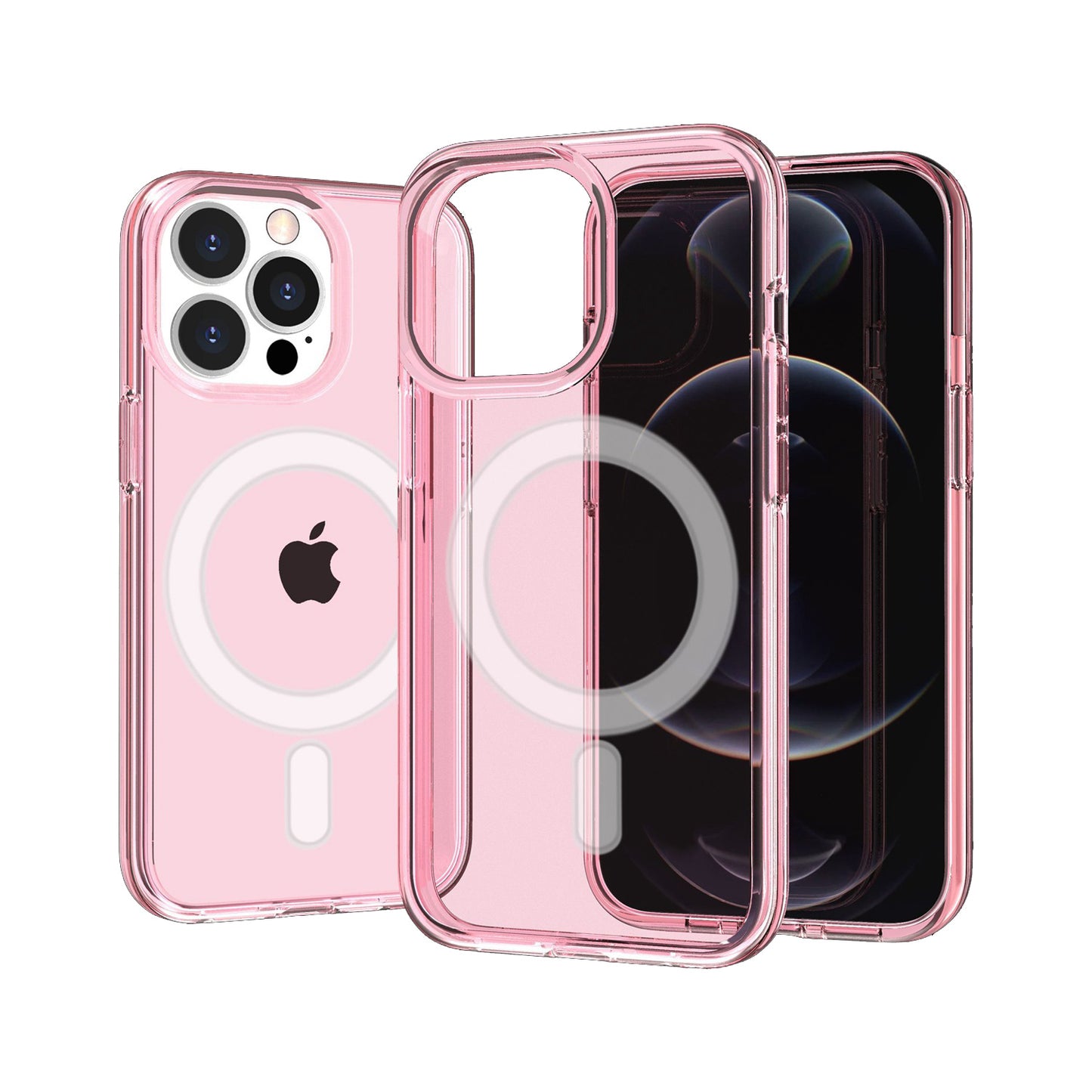 iPhone 15 Pro Glitter Ultra [Magnetic Circle] Thick 3mm Transparent Hybrid - Pink (1106096)