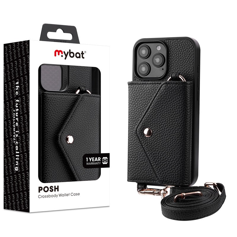 MyBat Posh Crossbody Wallet Case for Apple iPhone 16 Pro Max - Black (1107459)