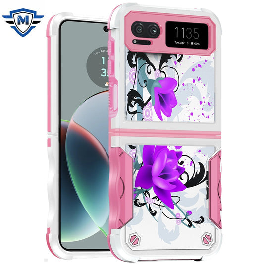 Motorola Razr 2023 METKASE PremiumÂ Exquisite Design Hybrid in Slide-Out Package - Rose Pink Floral (1106758)