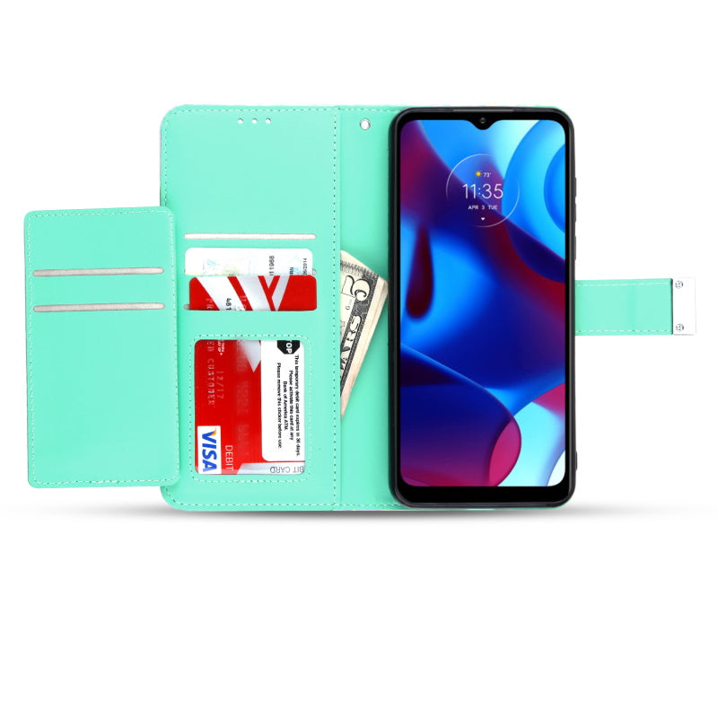 Moto G Play 2023, Moto G Pure, Moto G Power (2022) MyBat MyJacket Wallet Xtra Series with RFID Blocking Case - Holographic Leopard(1103607)