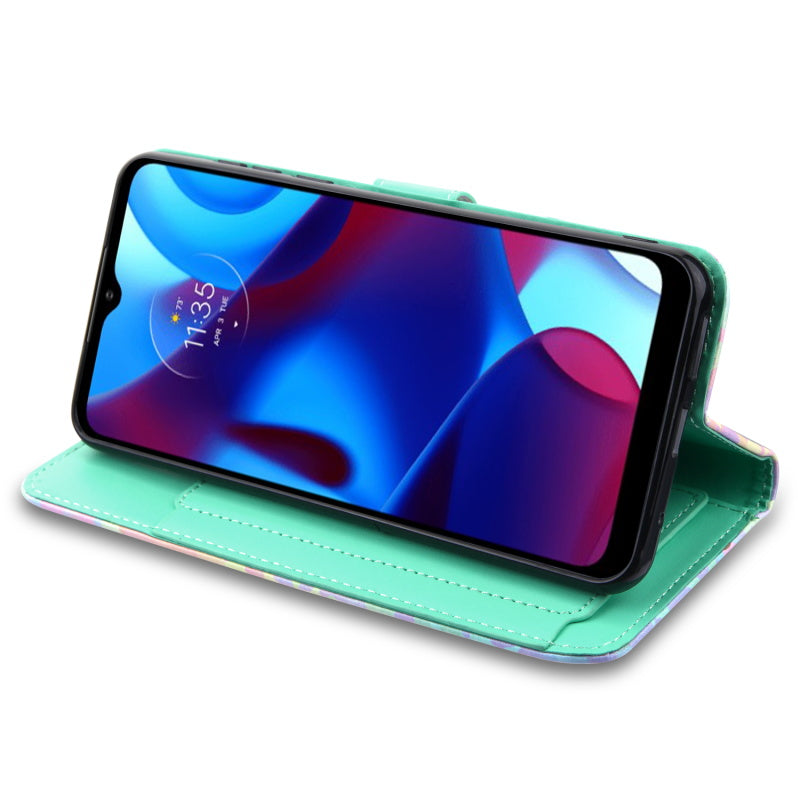 Moto G Play 2023, Moto G Pure, Moto G Power (2022) MyBat MyJacket Wallet Xtra Series with RFID Blocking Case - Holographic Leopard(1103607)