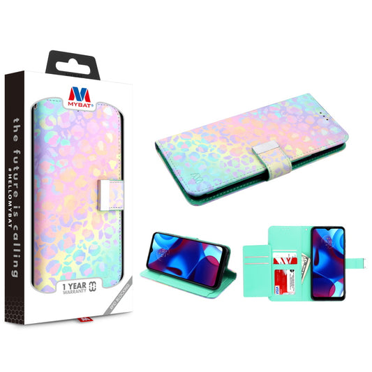 Moto G Play 2023, Moto G Pure, Moto G Power (2022) MyBat MyJacket Wallet Xtra Series with RFID Blocking Case - Holographic Leopard(1103607)