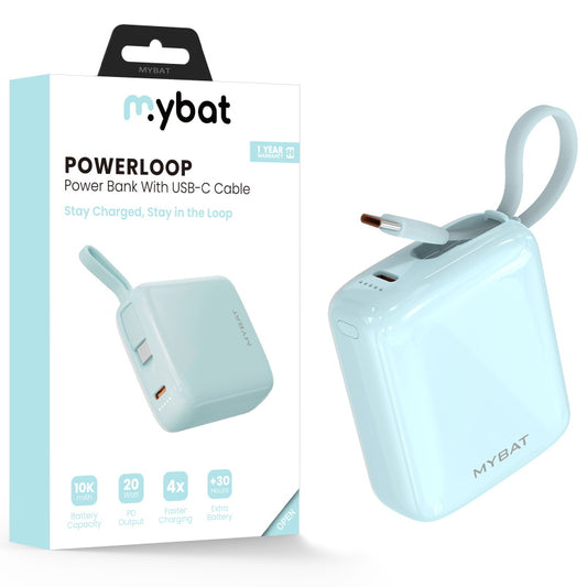 MyBat 10000mAh PowerLoop Power Bank with USB-C Cable - Mint ( 1103725) (MSRP $69.99)