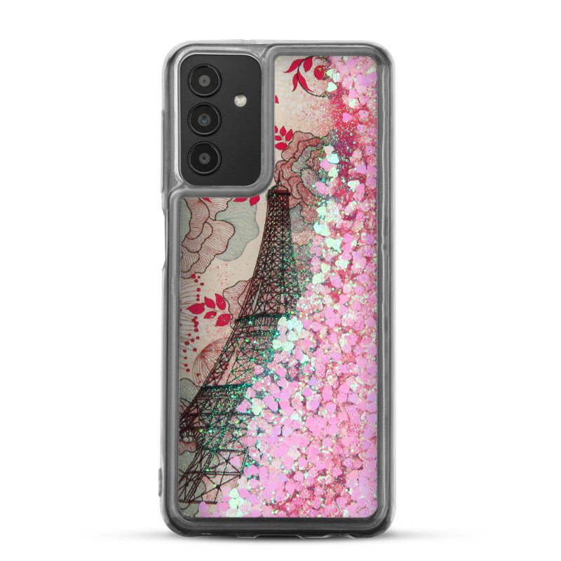Samsung Galaxy A13 5G / (4G) MyBat Quicksand Glitter Hybrid Protector Cover - Eiffel Tower & Pink Hearts (1105874)