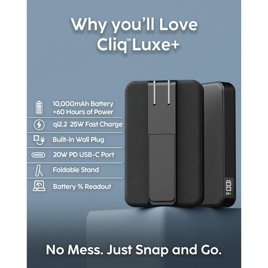 MYCHARGE 10K MAH CLIQLUXE QI2.2 W/ AC & STAND - BLACK ( 1108191) (MSRP $99.99)