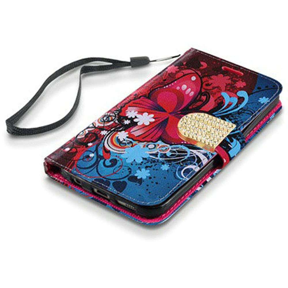 Samsung J2, J2 Pure Bling Flip Credit Card Design Wallet - Butterfly Bliss (893)