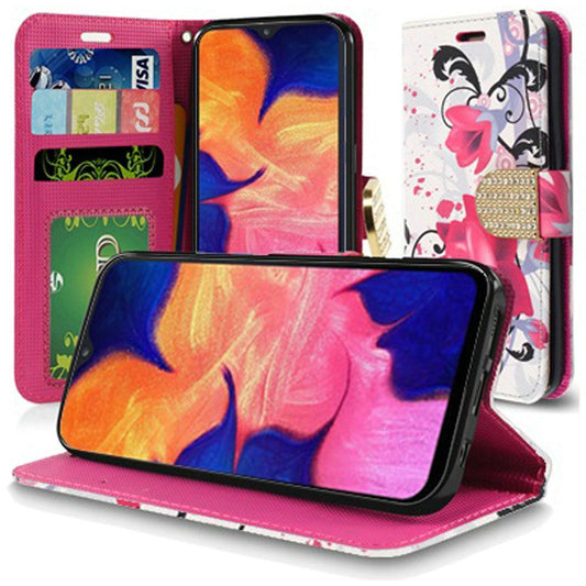 Samsung Galaxy A10e Bling Flip Credit Card Design Wallet - Purple Lily  (83)