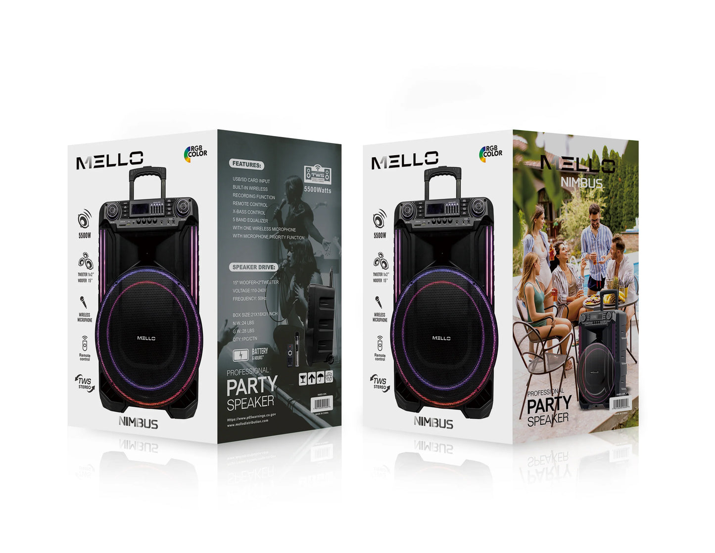 MELLO NIMBUS 15" INCH 5500 WATTS PARTY SPEAKER(1103328) (MSRP $399.99)