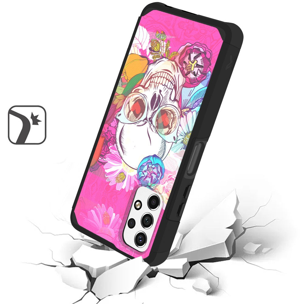 Samsung A23 5G Tough Strong MetKase Hybrid (Magnet Mount Friendly) Case Cover - Skull Floral (1105096)
