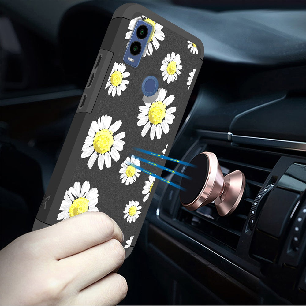 Cricket Innovate E 5G Tough Strong MetKase Hybrid (Magnet Mount Friendly) Case Cover - Chamomile Flowers (1105083)