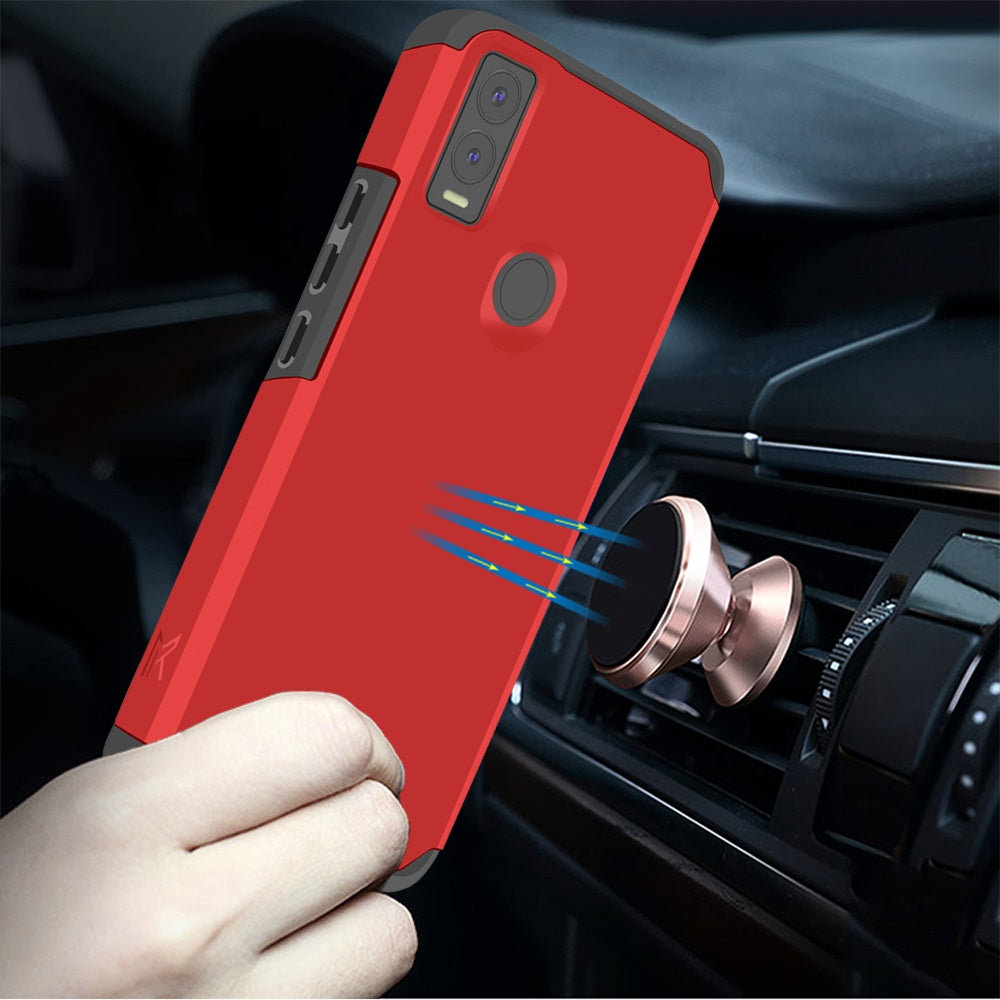 Cricket Innovate E 5G Tough Strong MetKase Hybrid (Magnet Mount Friendly) Case Cover - Flame Scarlet (1105012)