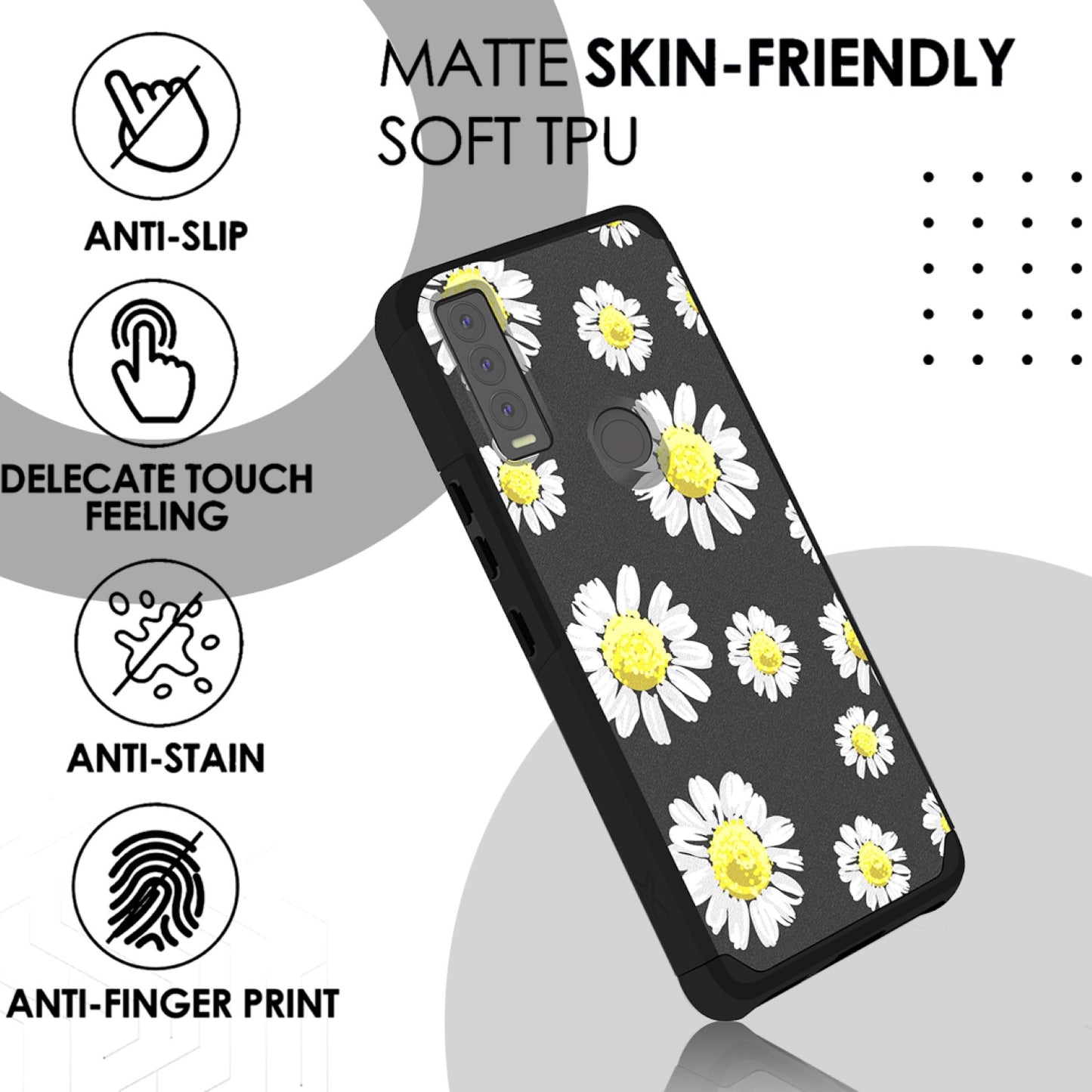 Cricket Ovation 3 Tough Strong MetKase Hybrid (Magnet Mount Friendly) Case Cover - Chamomile Flowers (1105265)