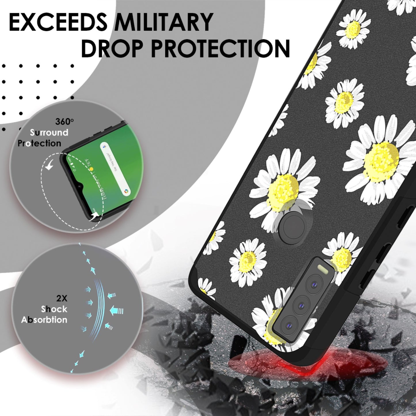 Cricket Ovation 3 Tough Strong MetKase Hybrid (Magnet Mount Friendly) Case Cover - Chamomile Flowers (1105265)