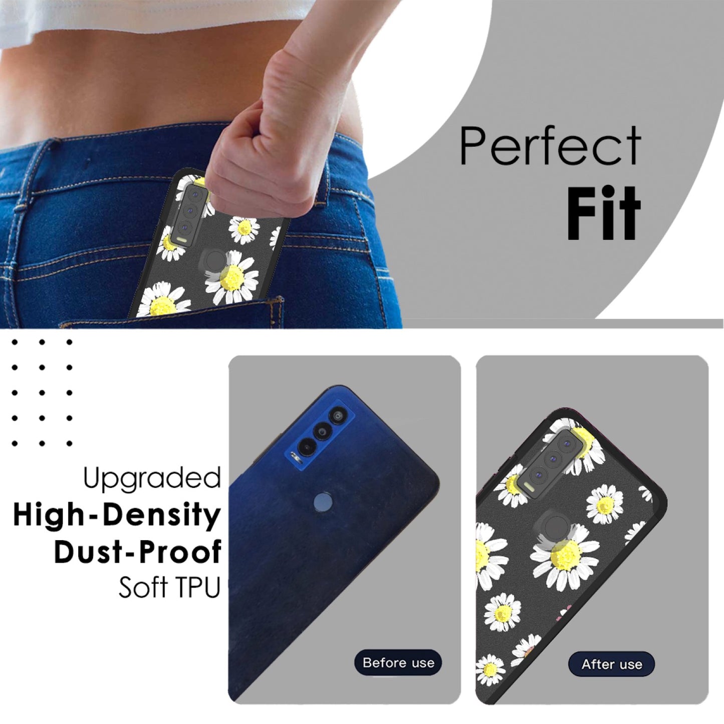Cricket Ovation 3 Tough Strong MetKase Hybrid (Magnet Mount Friendly) Case Cover - Chamomile Flowers (1105265)