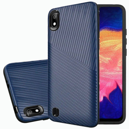 Samsung Galaxy A10e Textured Embossed Lines Hard Plastic PC TPU Hybrid - Dark Blue (74)
