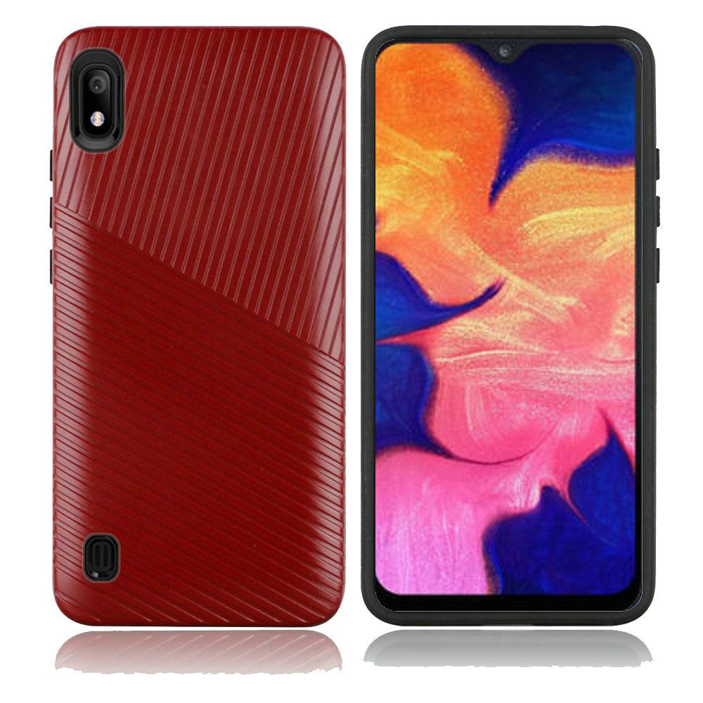Samsung Galaxy A10e Textured Embossed Lines Hard Plastic PC TPU Hybrid - Red (73)