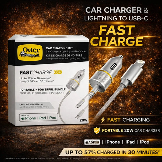 OTTERBOX 20W CAR CHARGER WITH LIGHTNING CABLE WHITE ( 1107894) (MSRP $59.99)