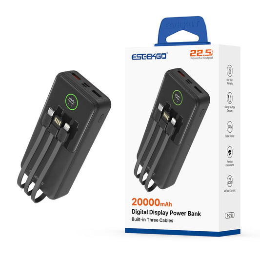 ESEEKGO P-21B 22.5W 20000mAh Power Bank With Built-in 3 Cables  (1107932) (MSRP $69.99)