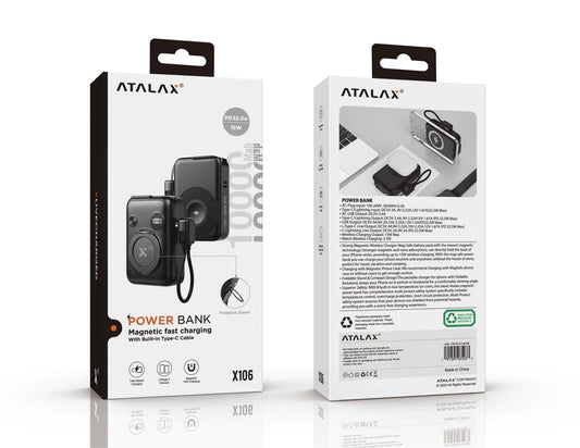 ATALAX X106 MAGSAFE WIRELESS POWER BANK FOLDABLE STAND 10000 MAh BLACK ( 1107785) (MSRP $59.99)